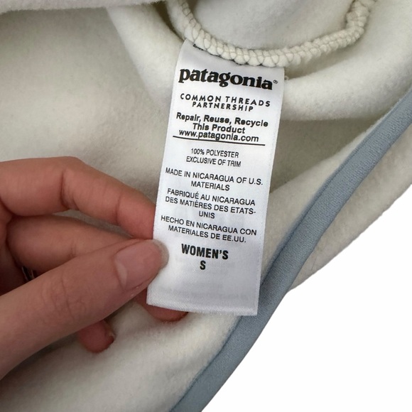 Patagonia Fleece Lightweight Synchilla Pullover White Cream Blue Trim Small - Picture 5 of 6